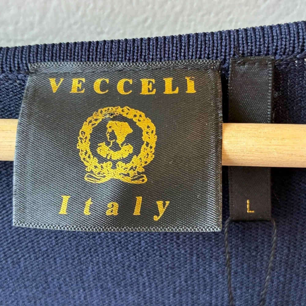 Vecceli Italy Navy White Asymmetrical Boat Neck Top, Large - Picture 6 of 9